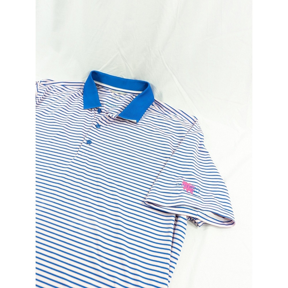 Cutter Buck Mens Short Sleeve Golf Polo Shirt XL Blue Pink White Cantigny Golf